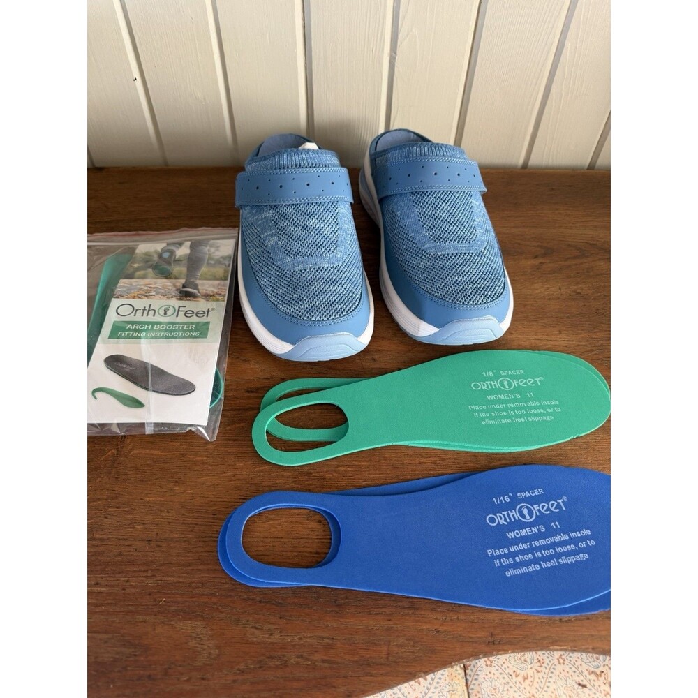 Orthofeet Iris 72022 Blue Slip On Mule Women's Size 11D Knit Comfort Shoes